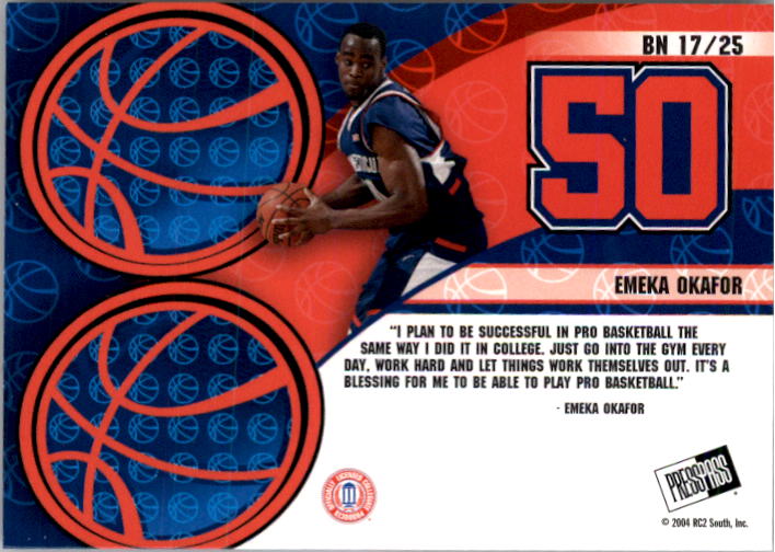 2004 Press Pass Big Numbers Collectors Series #17 Emeka Okafor back image