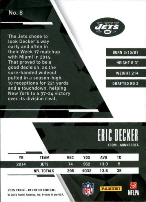 2015 Certified Mirror Blue #8 Eric Decker back image