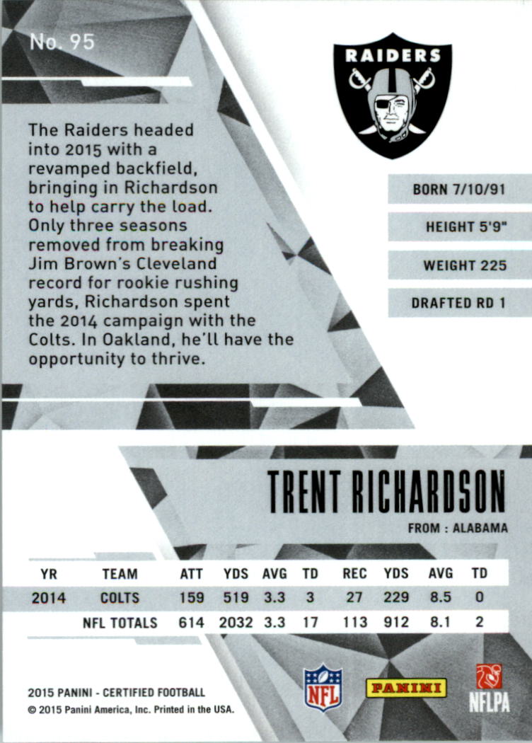 2015 Certified Mirror Silver #95 Trent Richardson back image