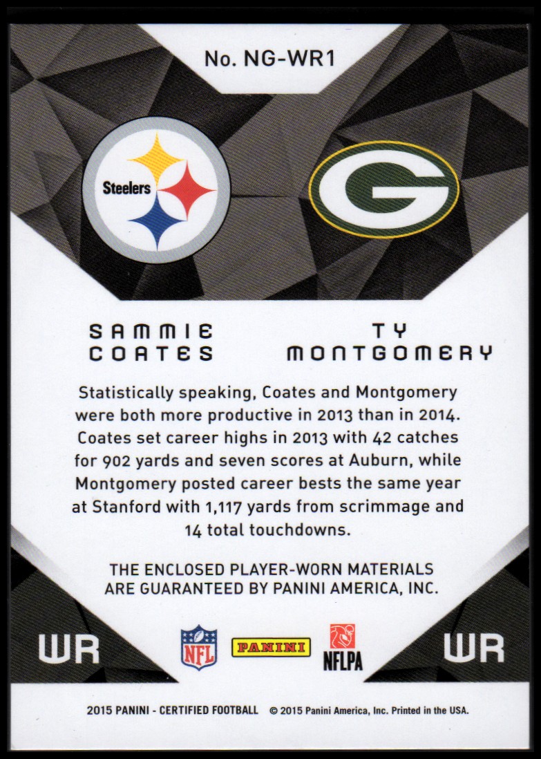 2015 Certified New Generation Dual Jerseys Mirror Blue #NGWR1 Sammie Coates/Ty Montgomery back image