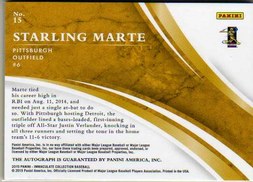 2015 Immaculate Collection Immaculate Ink #15 Starling Marte/49 back image
