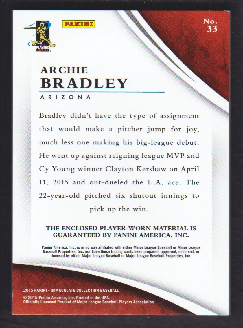 2015 Immaculate Collection Immaculate Jumbo Prime #33 Archie Bradley/1 back image