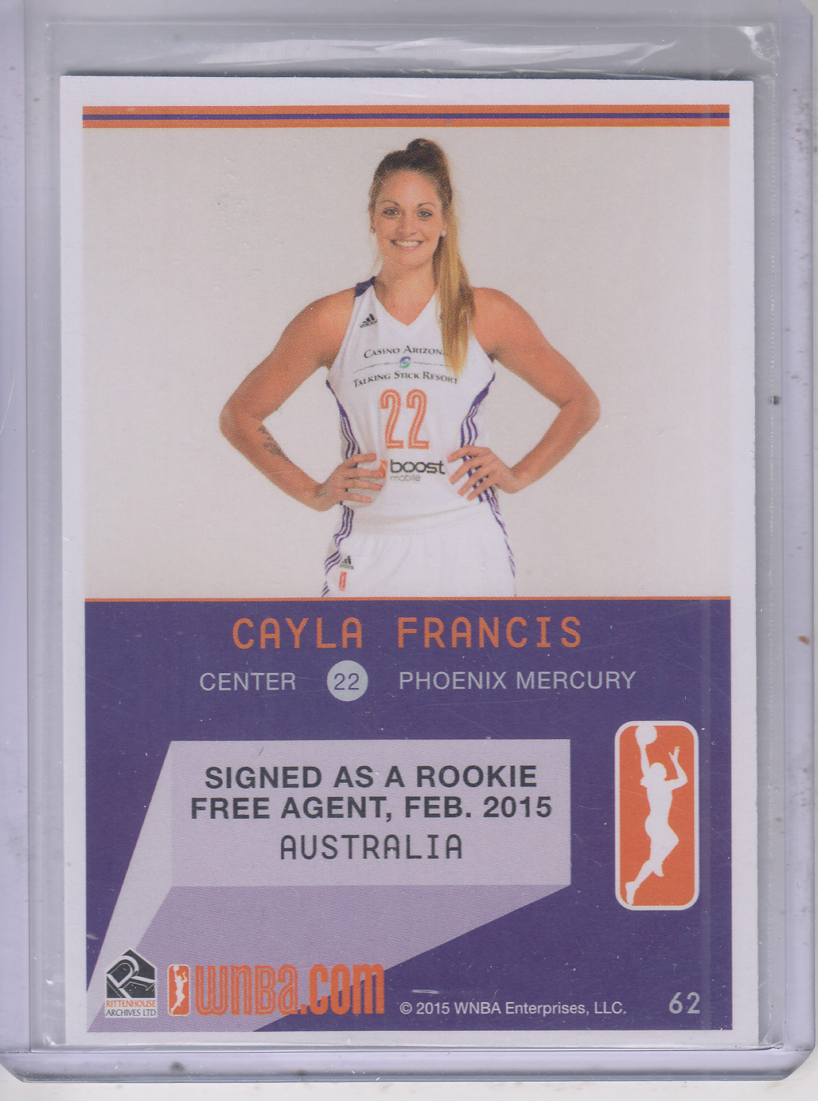 2015 WNBA #62 Cayla Francis RC back image