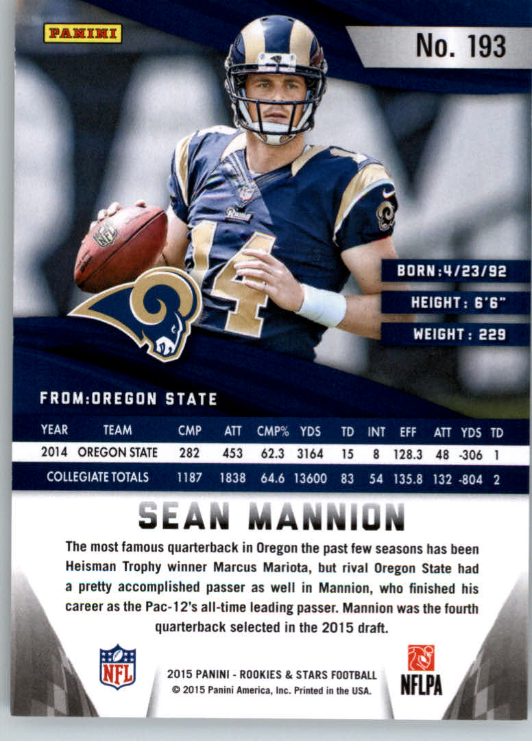 2015 Rookies and Stars Longevity Team Name #193 Sean Mannion back image