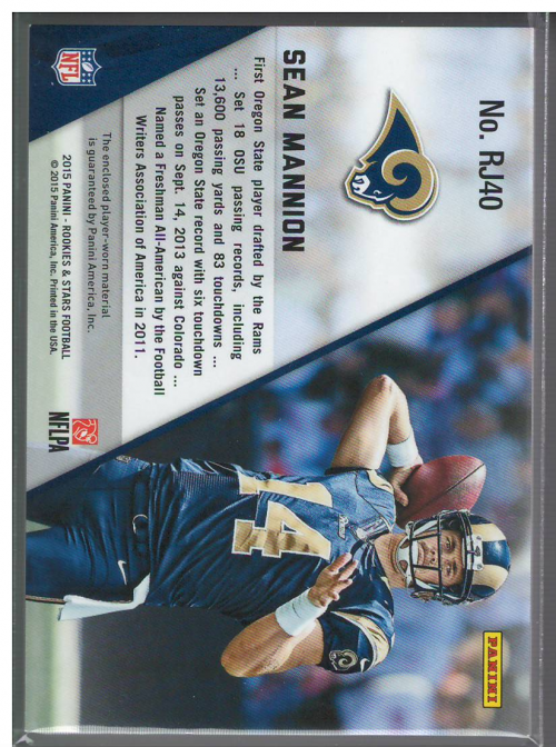 2015 Rookies and Stars Rookie Jerseys #40 Sean Mannion back image