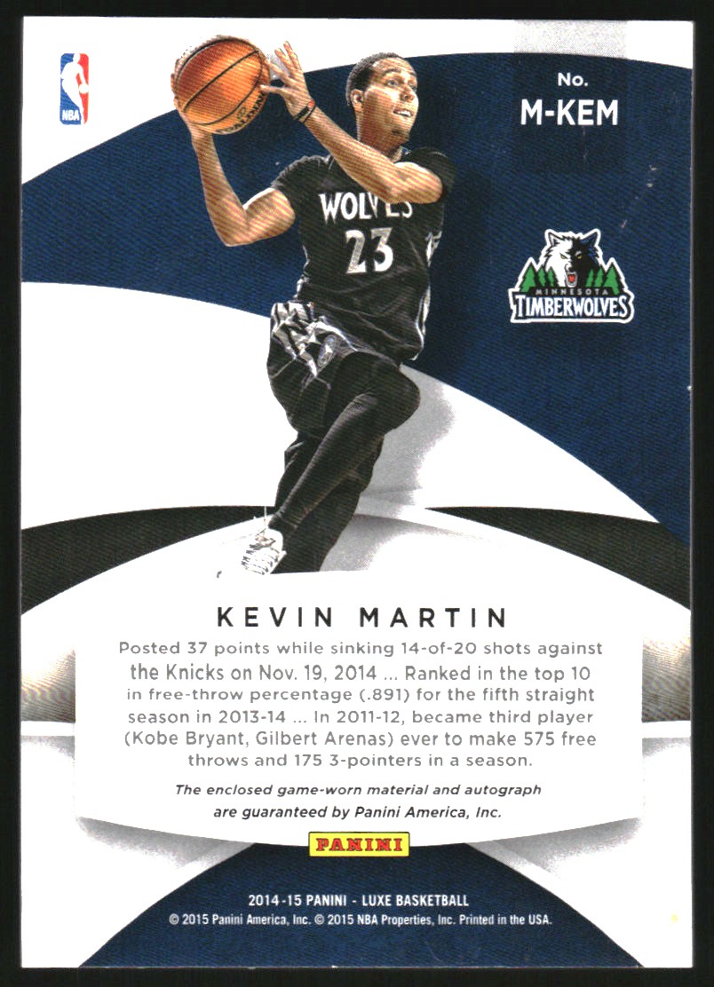 2014-15 Panini Luxe Memorabilia Autographs Prime #45 Kevin Martin/25