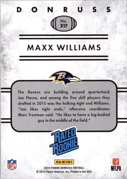 2015 Donruss #217 Maxx Williams RR RC back image