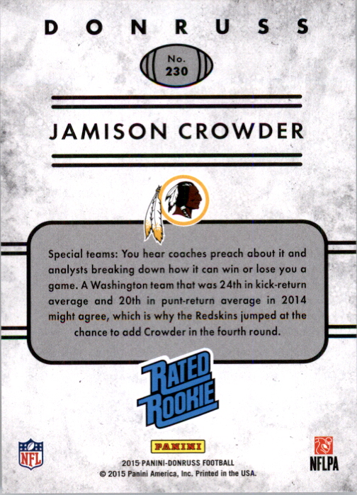 2015 Donruss Stat Line Season #230 Jamison Crowder RR/123 back image