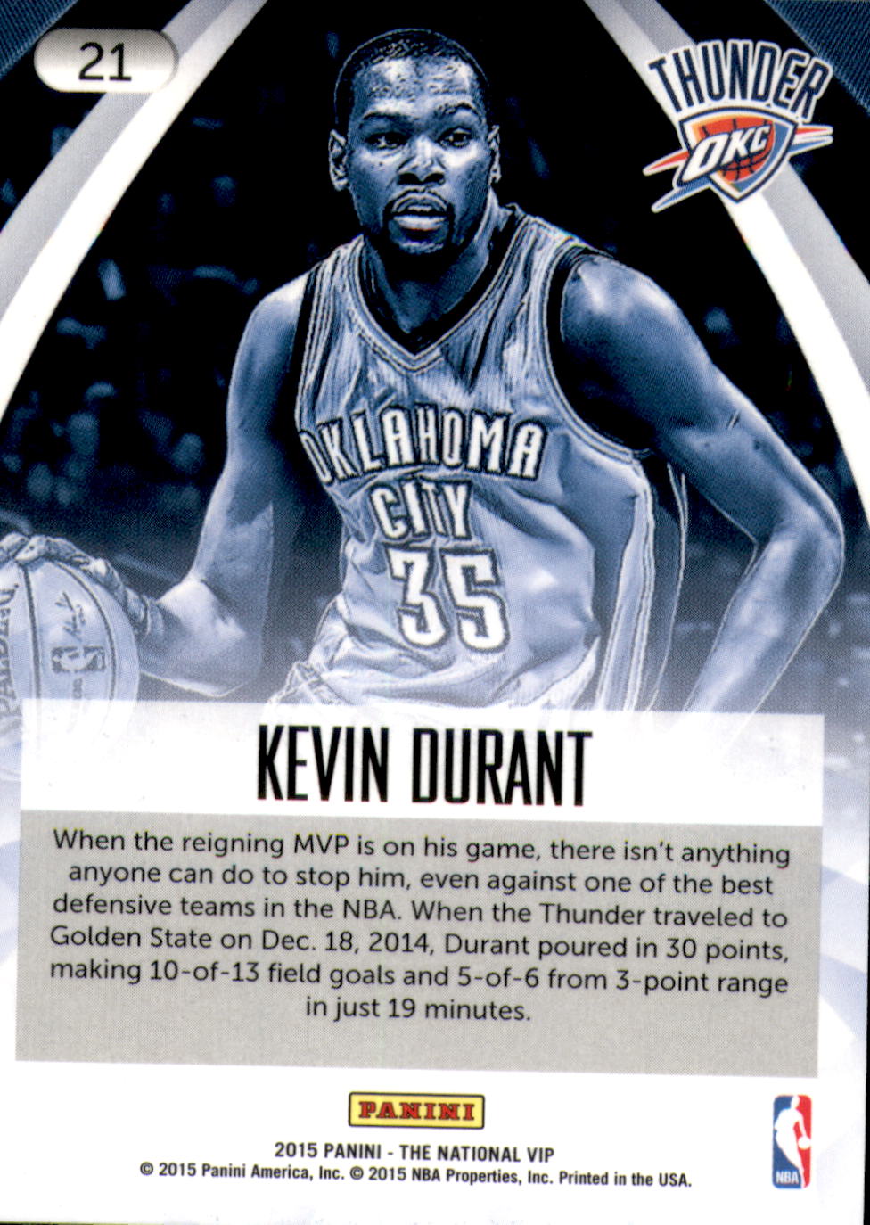2015 Panini National Convention VIP Party #21 Kevin Durant BK back image