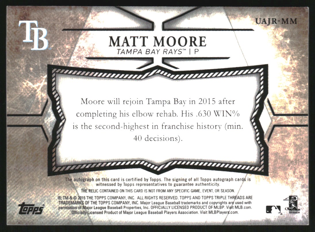 2015 Topps Triple Threads Unity Relic Autographs Sepia #UAJRMM Matt Moore
