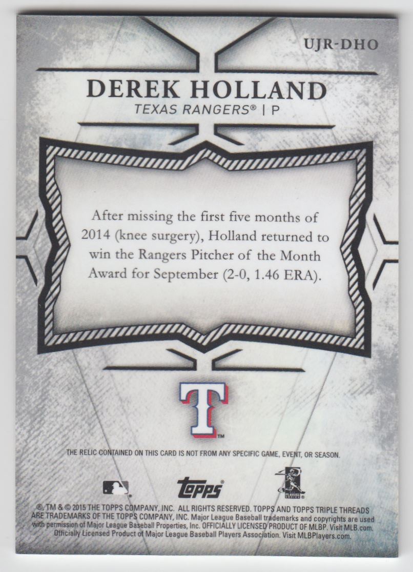 2015 Topps Triple Threads Relic Combos #TTRCDHF Derek Holland/Yu Darvish/Neftali Feliz