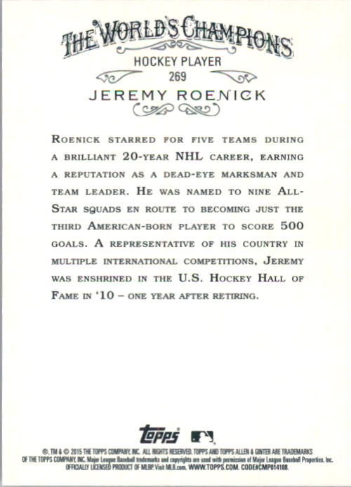 2015 Topps Allen and Ginter X 10th Anniversary #269 Jeremy Roenick back image