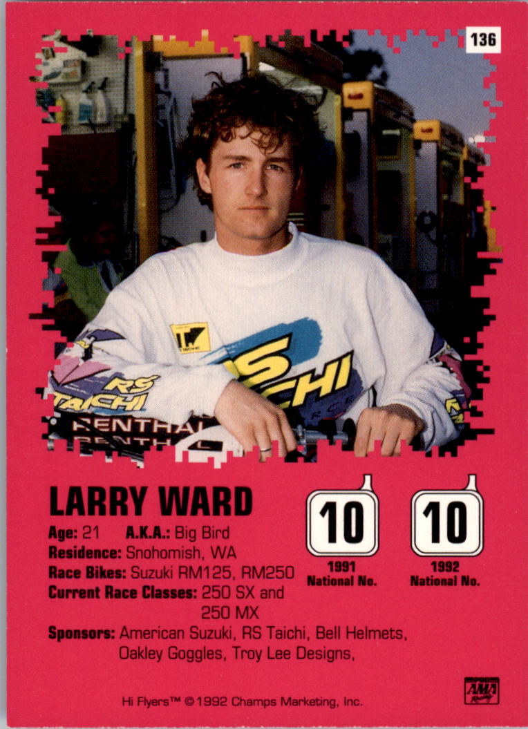 1992 Champ's Hi Flyers Motocross #136 Larry Ward back image