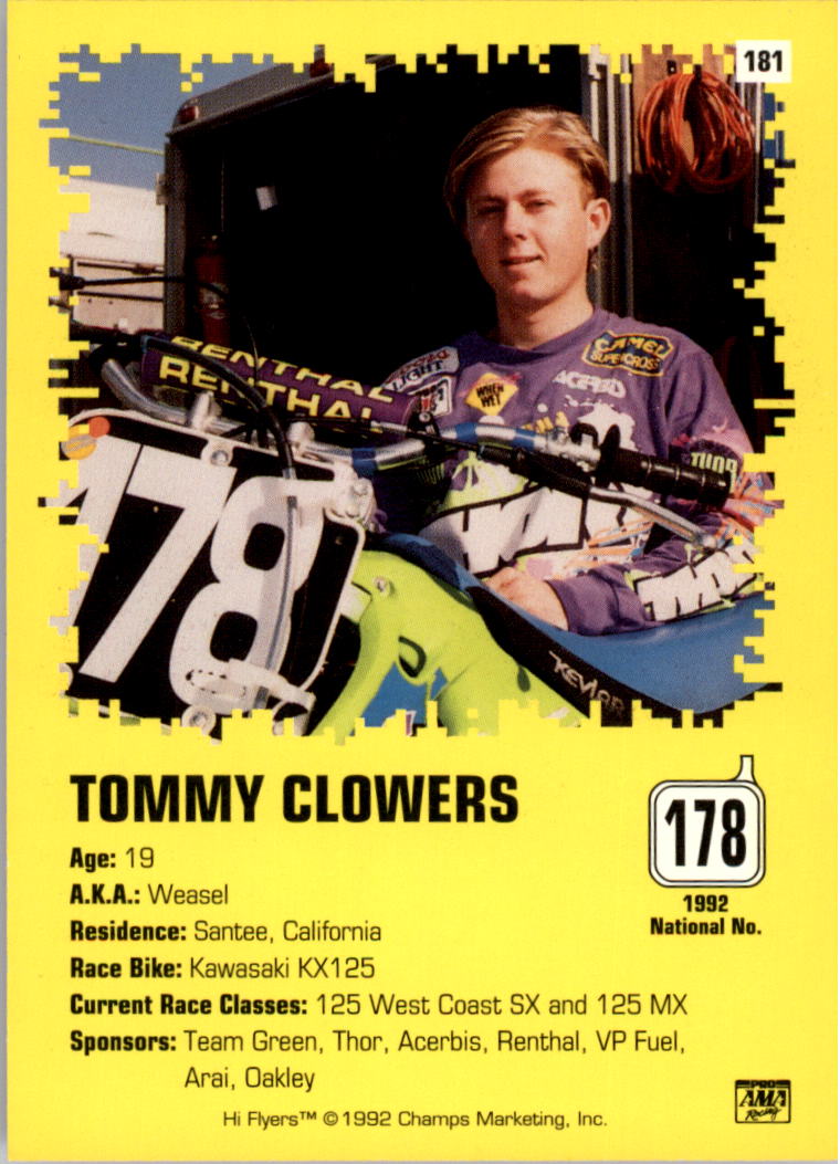 1992 Champ's Hi Flyers Motocross #181 Tommy Clowers - NM-MT