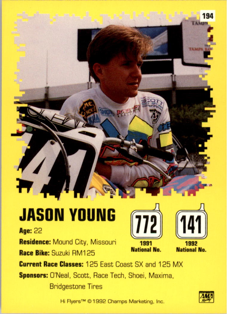 1992 Champ's Hi Flyers Motocross #194 Jason Young back image