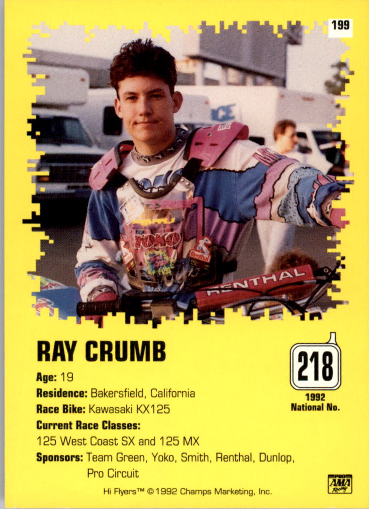 1992 Champ's Hi Flyers Motocross #199 Ray Crumb back image