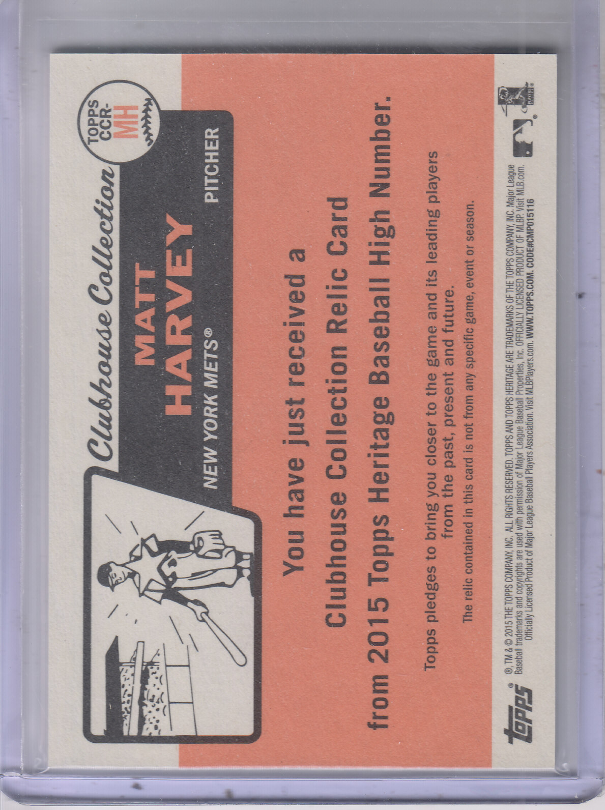 2015 Topps Heritage Clubhouse Collection Relics #CCRMH Matt Harvey HN back image