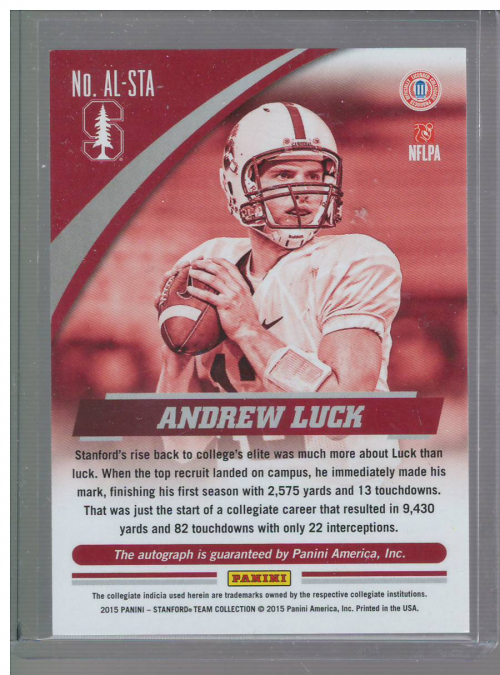 2015 Panini Stanford Autographs Black #143 Andrew Luck/1 back image