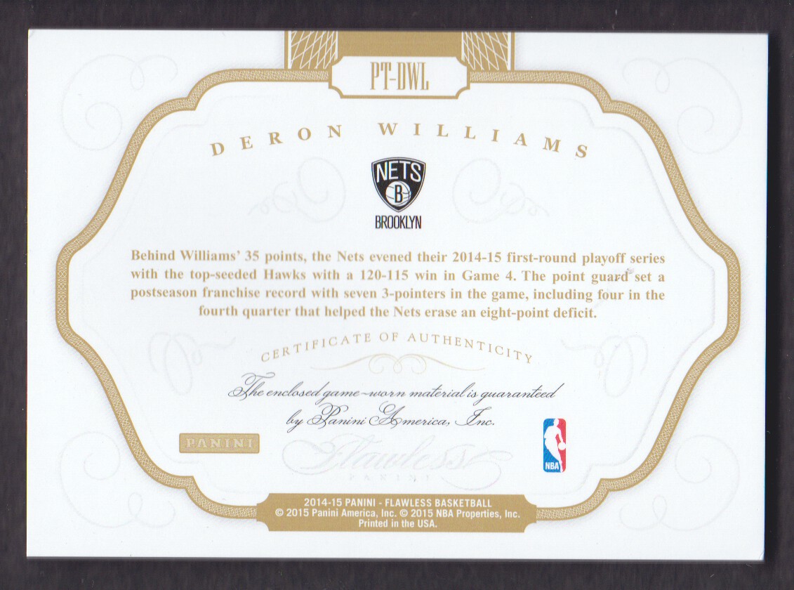2014-15 Panini Flawless Patches Emerald #5 Deron Williams back image