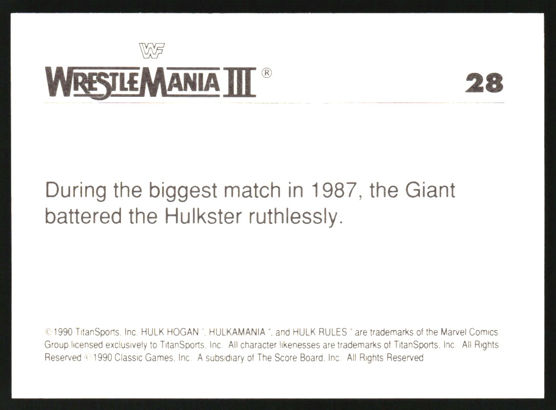 1990 Classic WWF History Of WrestleMania Trademark #28 Hulk Hogan/Andre ...