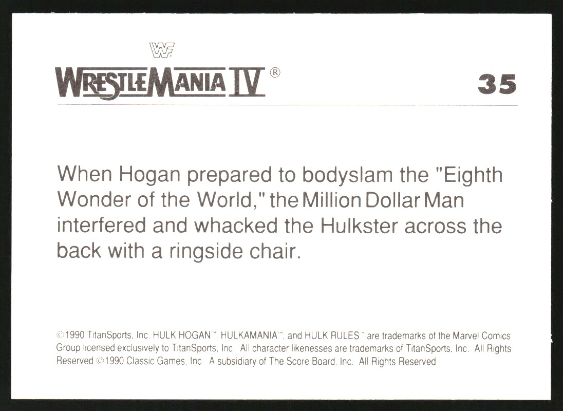 1990 Classic WWF History Of WrestleMania Trademark #35 Hulk Hogan/Andre ...