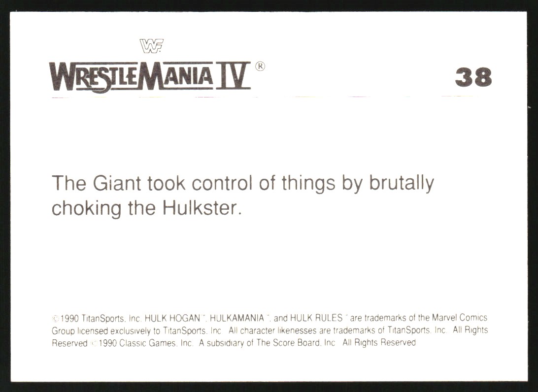 1990 Classic WWF History Of WrestleMania Trademark #38 Hulk Hogan/Andre ...