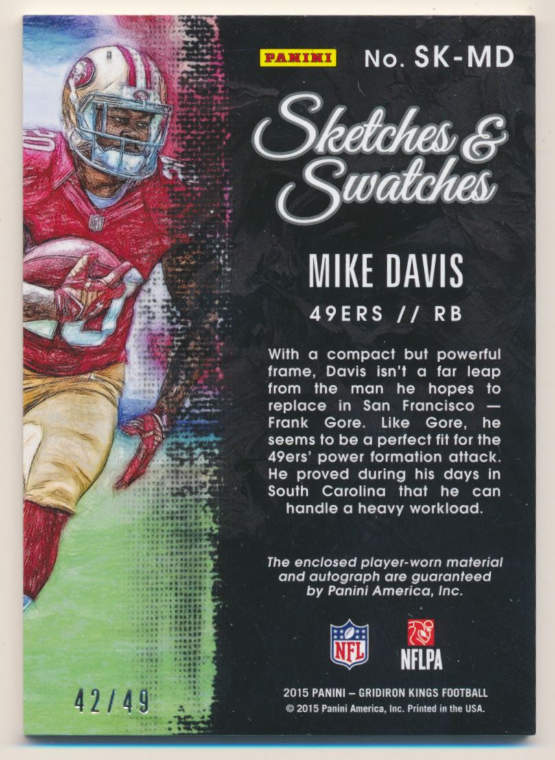2015 Gridiron Kings Sketches and Swatches Autographs Prime #35 Mike Davis/49 back image