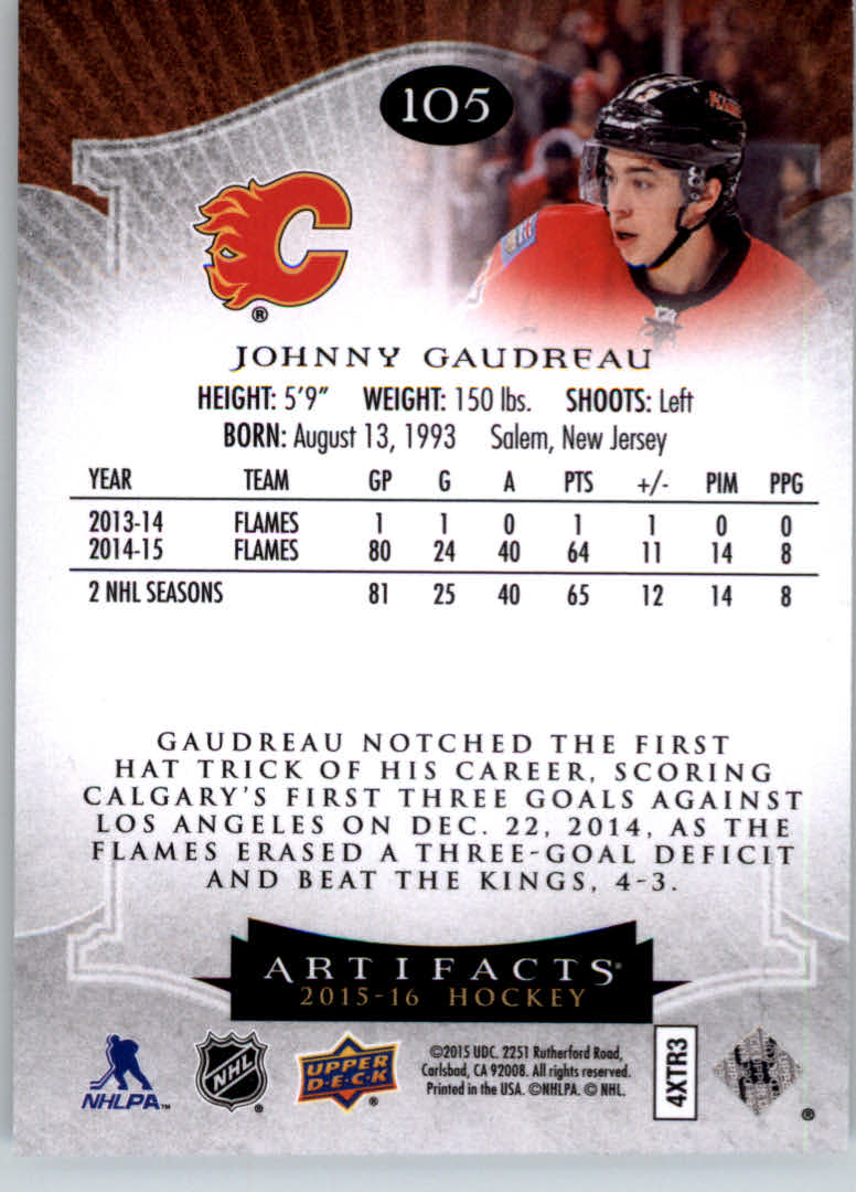 2015-16 Artifacts #105 Johnny Gaudreau S back image