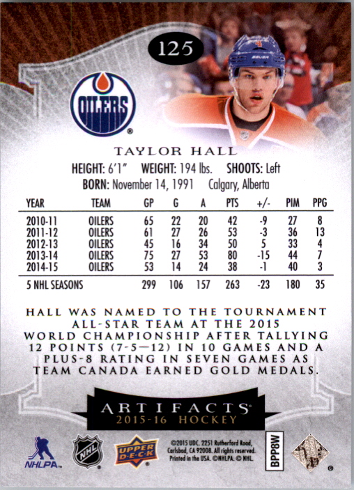 2015-16 Artifacts Emerald #125 Taylor Hall S back image