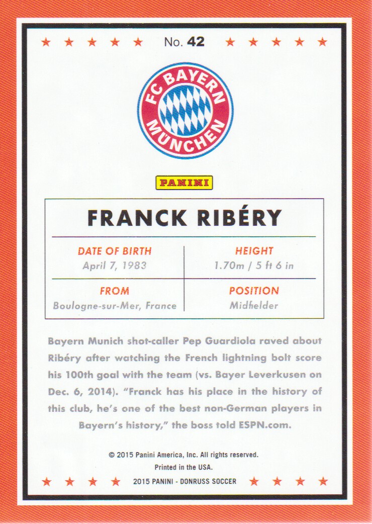 2015 Donruss #42 Franck Ribery back image