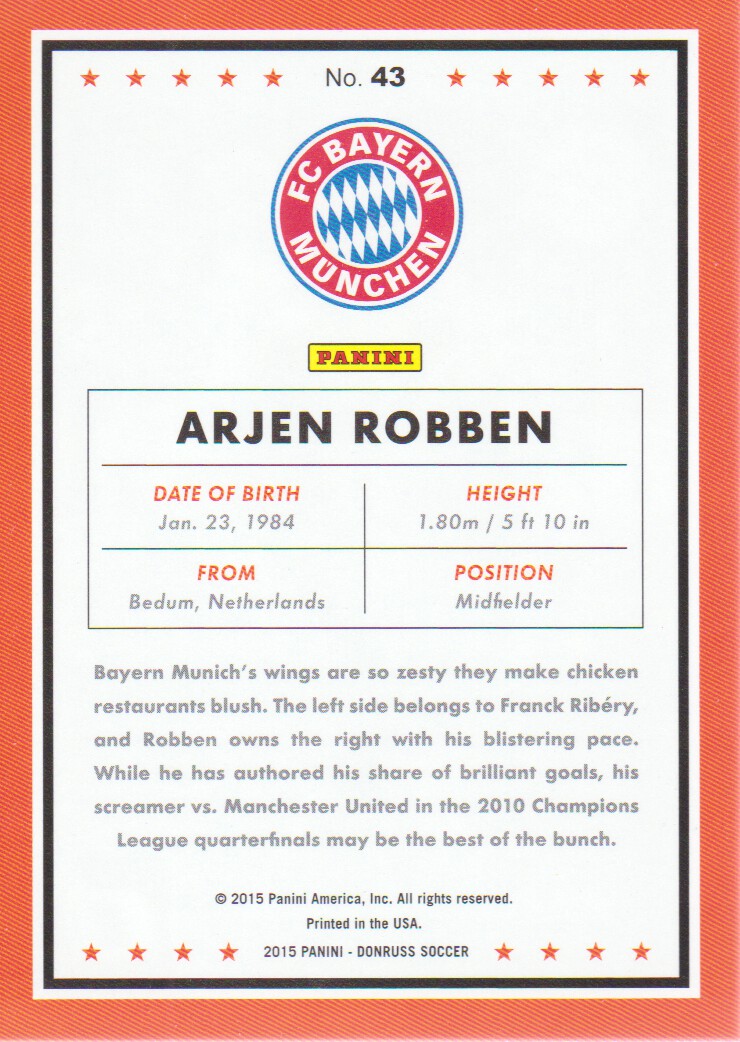 2015 Donruss #43A Arjen Robben back image