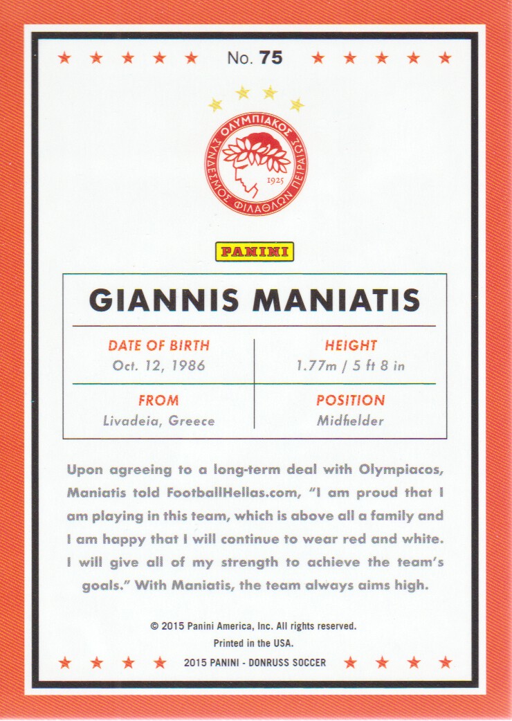 2015 Donruss #75 Giannis Maniatis back image