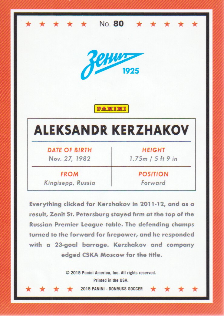 2015 Donruss #80 Aleksandr Kerzhakov back image