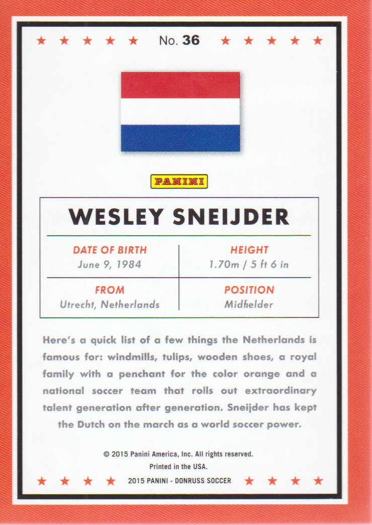 2015 Donruss #36B Wesley Sneijder SP/Netherlands back image