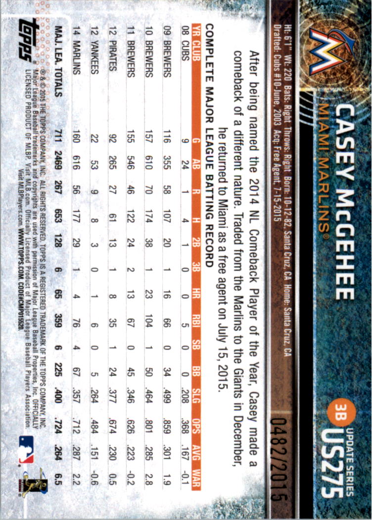 2015 Topps Update Gold #US275 Casey McGehee back image