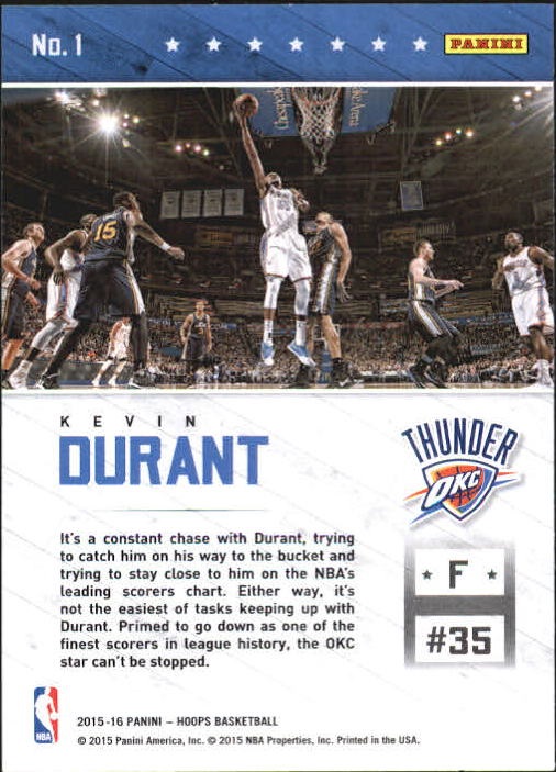2015-16 Hoops Courtside #1 Kevin Durant back image