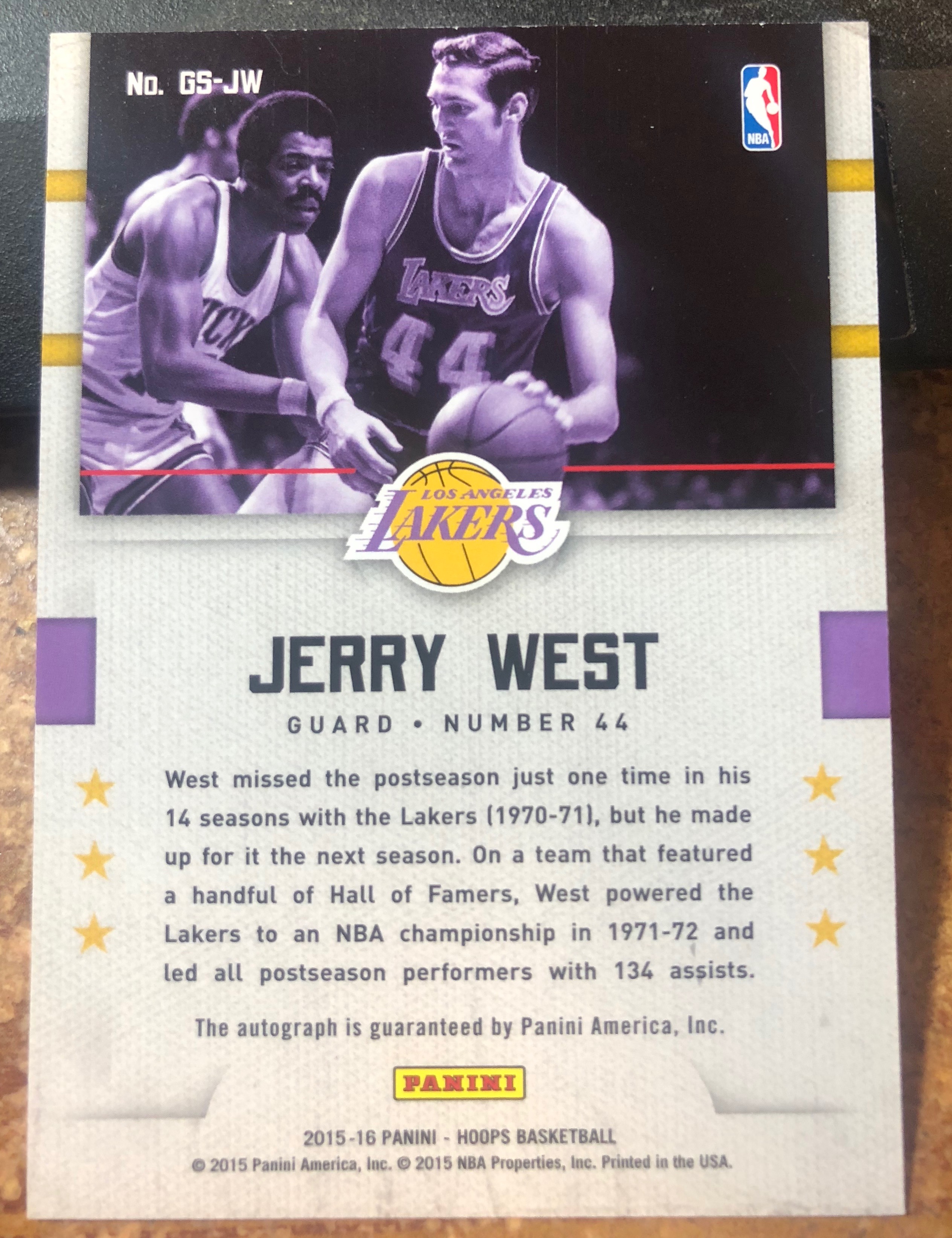 2015-16 Hoops Great SIGnificance Gold #12 Jerry West back image