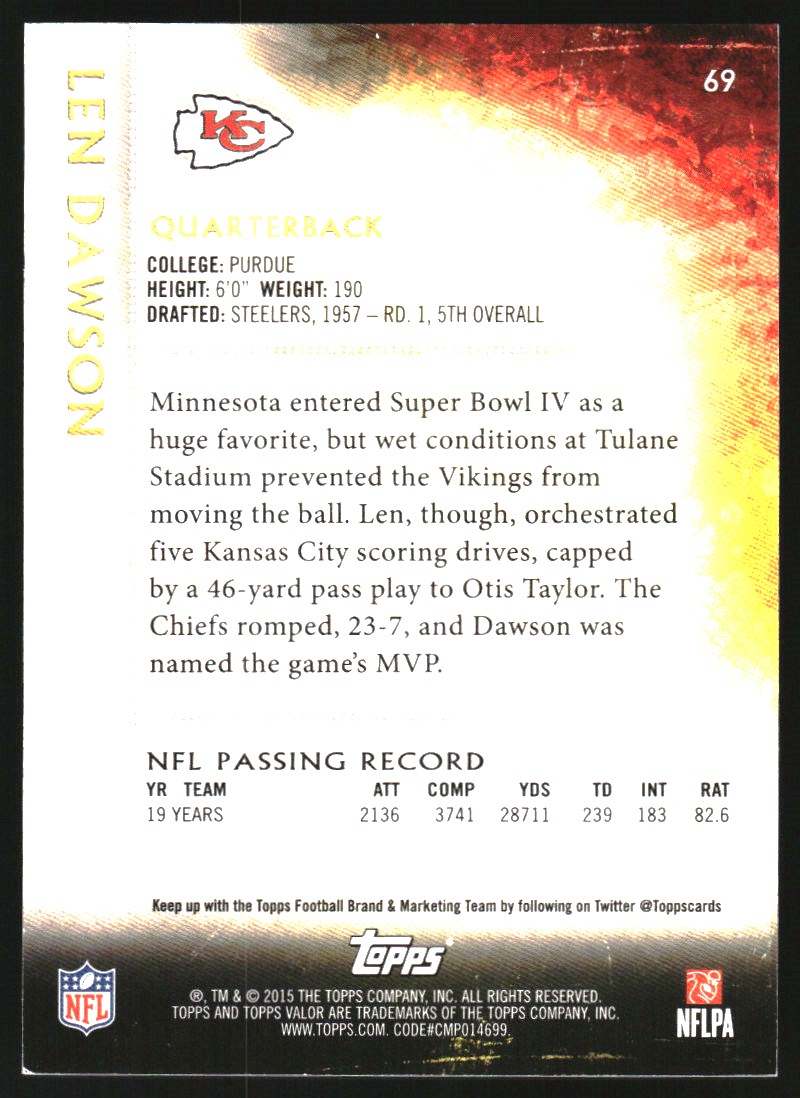 2015 Topps Valor Valor #69 Len Dawson