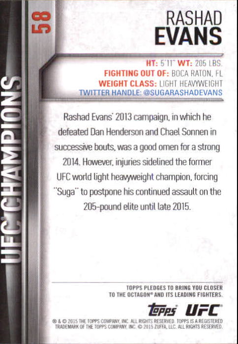 2015 Topps UFC Champions Blue #58 Rashad Evans back image