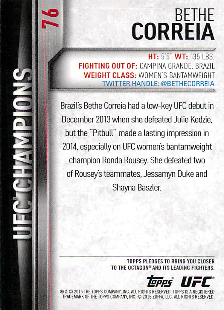 2015 Topps UFC Champions Blue #76 Bethe Correia back image