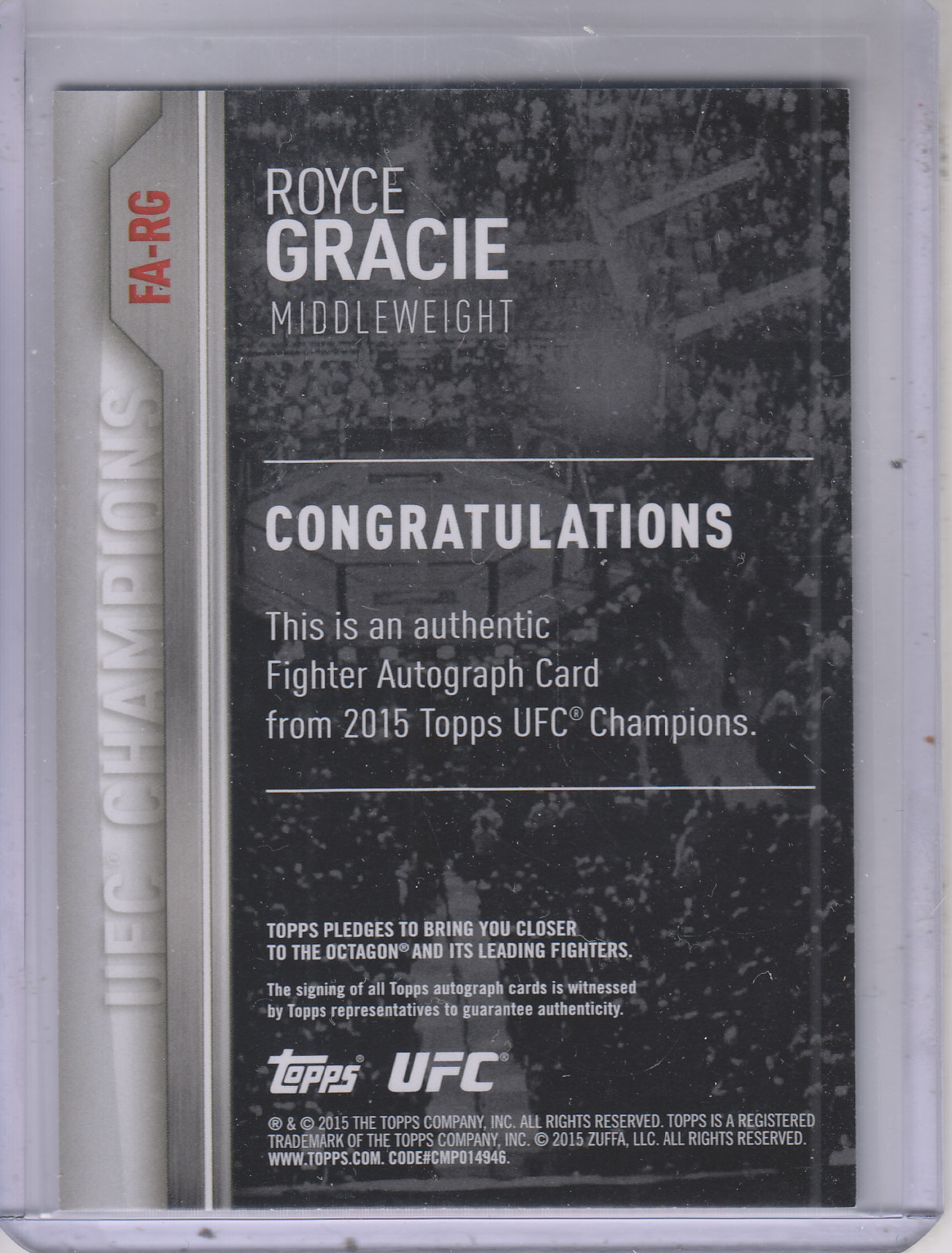 2015 Topps UFC Champions Autographs #FARG Royce Gracie back image