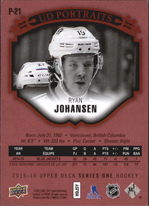 2015-16 Upper Deck UD Portraits Red #P21 Ryan Johansen back image