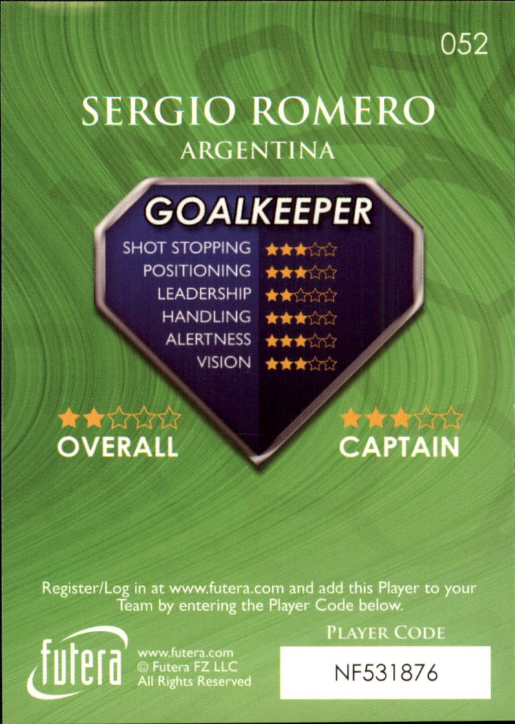 2009-10 Futera World Football Online Game Collection #52 Sergio Romero back image