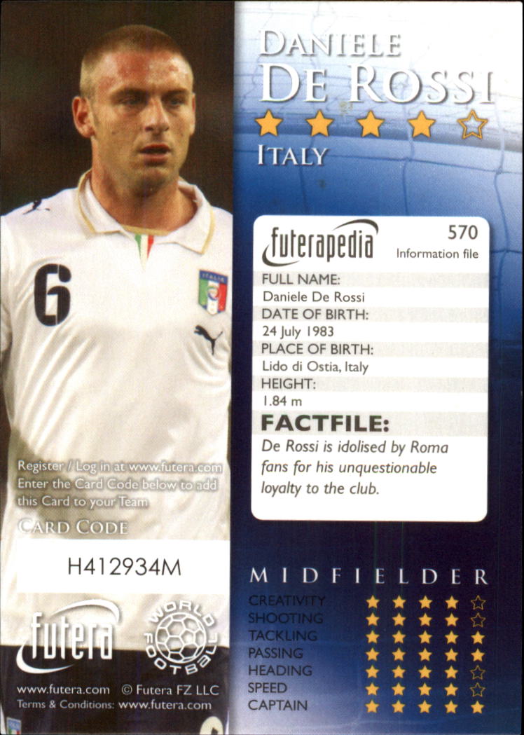 2010-11 Futera World Football Online Game Collection #570 Daniele De Rossi