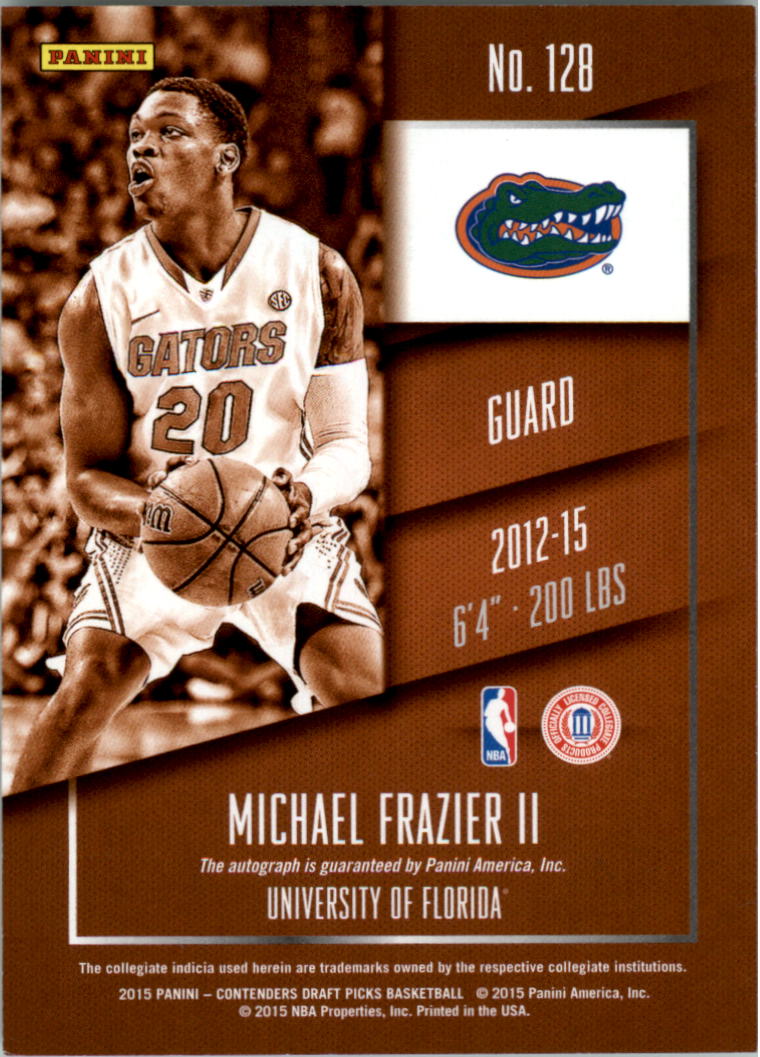 2015-16 Panini Contenders Draft Picks #128A Michael Frazier II AU/White jersey back image