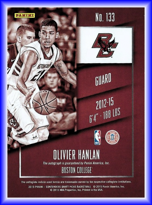 2015-16 Panini Contenders Draft Picks #133A Olivier Hanlan AU/Left arm out back image