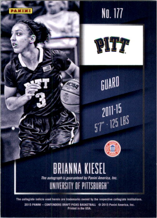 2015-16 Panini Contenders Draft Picks Draft Ticket Blue Foil #177 Brianna Kiesel AU back image