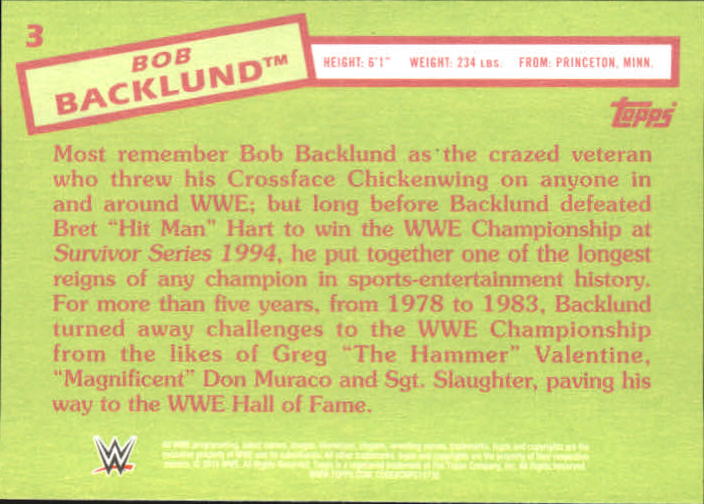 2015 Topps Heritage WWE #3 Bob Backlund back image