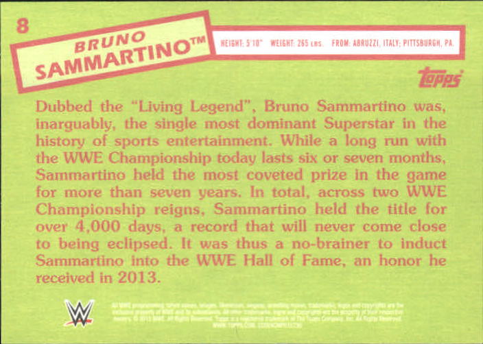 2015 Topps Heritage WWE #8 Bruno Sammartino back image