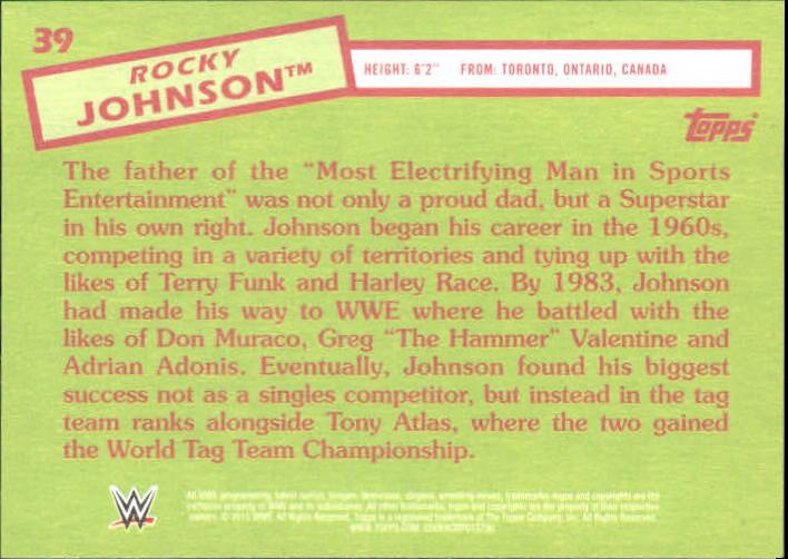 2015 Topps Heritage WWE #39 Rocky Johnson back image